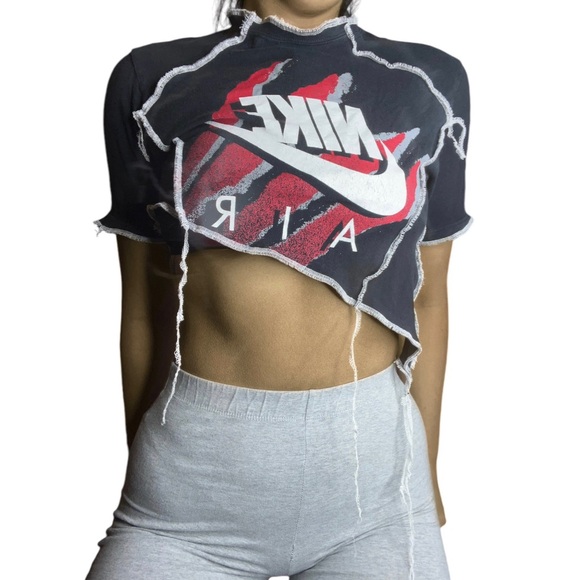 Nike AIR Reworked Contrast Stitch Asymmetrical Crop Top - Picture 6 of 6